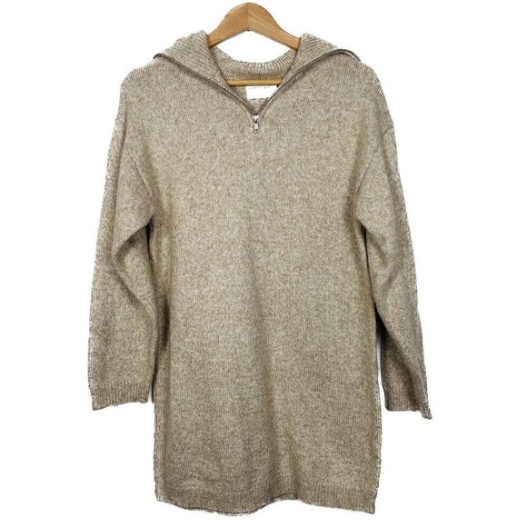 ASOS Oversized Tan Neutral Shawl Turtle Neck 1/4 Zip Knit Sweater | X-Small - Picture 1 of 10